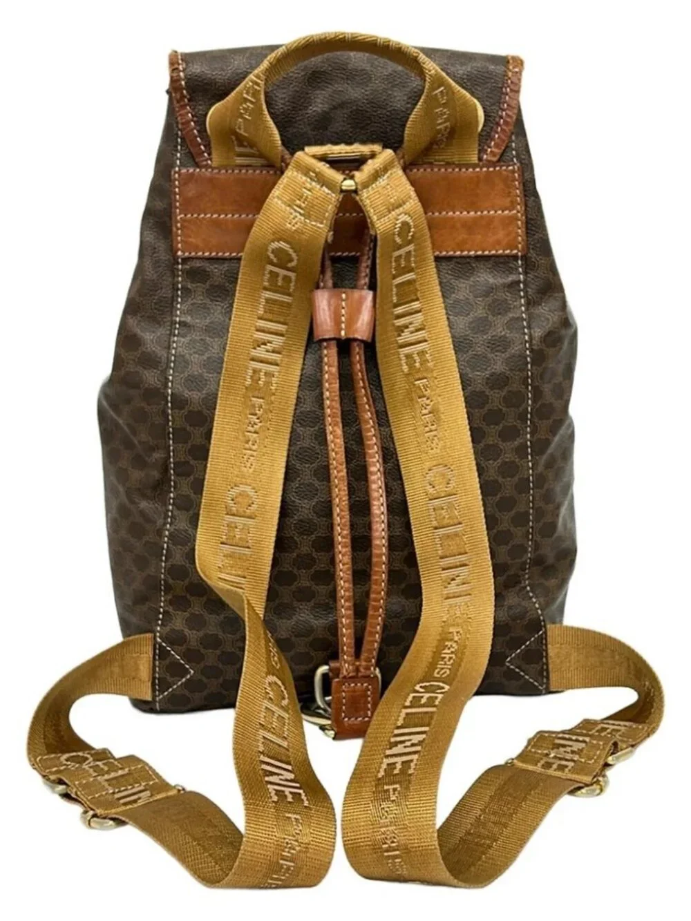 CELINE Macadam Dark Brown Beige Brown PVC Leather Backpack